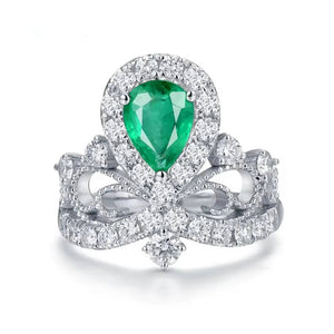 18kt White Gold Emerald Diamond Ring for Women – Engagement, Wedding & Party