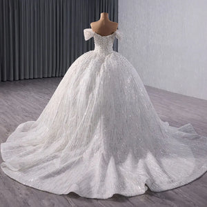 Custom Wedding Dresses Organza Ball Gown Boat Neck Cap Sleeve Beading