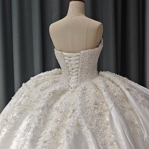 Princess Ball Gown Strapless Wedding Dress 2024 with Back Appliques