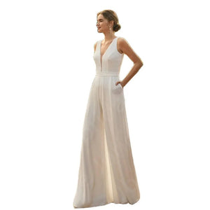 Customized White Two-Piece V Neck Wedding Dress with Half Sleeves 2024 Boho Jumpsuit