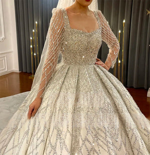 Customized Sparkling Luxury Dubai Wedding Dress with Beaded Ball Gown