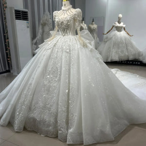 Gorgeous Princess Ball Gown Wedding Dress with Long Sleeves Custom Made