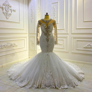 Customized Luxury Africa Bridal Long Sleeve Ruffle 2-in-1 Mermaid Wedding Dress