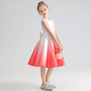 Elegant 3D Flowers Short Junior  Bow Party Dress Princess Gown Flower Girl Dress