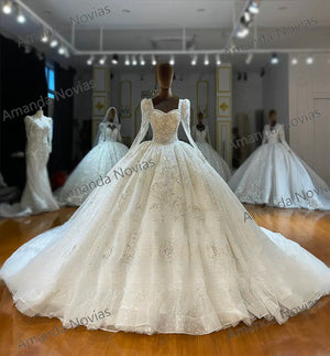 Customized Lace Beading Wedding Dress 2025 Elegant Ball Gown with Intricate Details