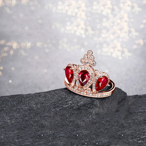 Red Ruby Crown Ring 18Kt Rose Gold Natural Gemstone Jewelry Gift