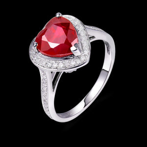 Genuine 8x8mm Heart Ruby Ring 14K White Gold Diamond