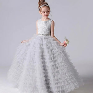 Long Girls Formal Princess Gowns 2024 Tiered Flower Girl Dress Junior Bridesmaid Dress