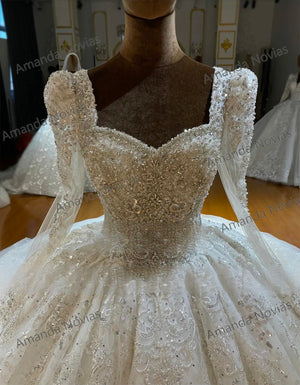 Customized Lace Beading Wedding Dress 2025 Elegant Ball Gown with Intricate Details