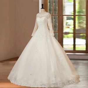 Customized A-Line Long Sleeve Wedding Dress Bridal Gown Party Wear