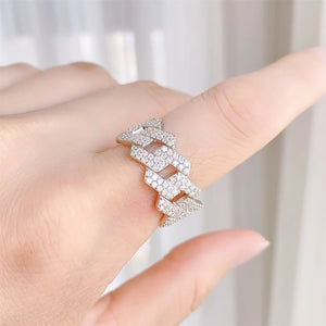 Luxury Full Moissanite Rings for Men Women Double Row Diamond Cuban Chain Ring Band 925 Silver Hip Hop Fine Jewelry with Gra