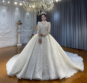 Customized Luxury Beading Wedding Bridal Dresses With Removable Neckline