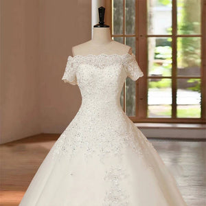 Customized A-Line Short Sleeve Wedding Dress Bridal Gown Party Wear