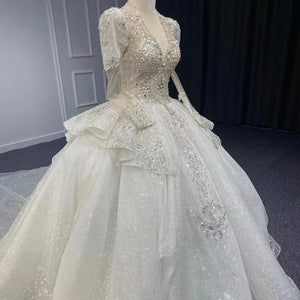 Women's Novelty Organza Ball Gown Full Sleeves Lace-Up Beaded Dress