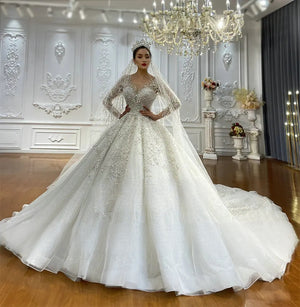 Elegant A-Line Long Sleeve Luxury Wedding Dress for Women Bridal Gown