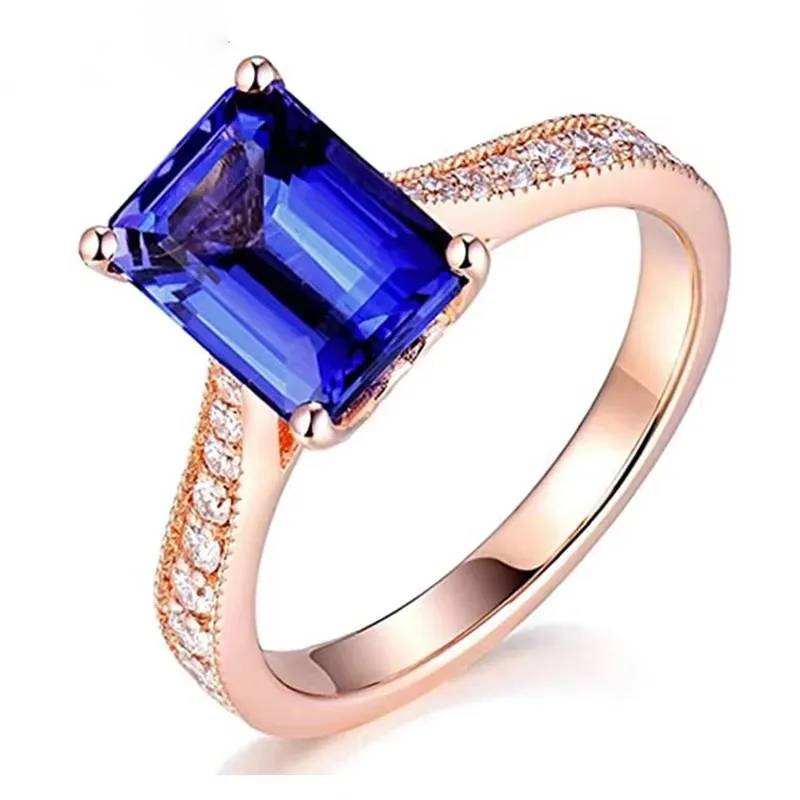 Natural Tanzanite Ring 14Kt Rose Gold Diamond Band for Women