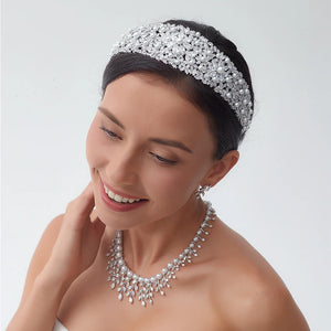 Luxury Bridal Pearl Headbands Glamour Crystal Tiara Wedding Flower Crown