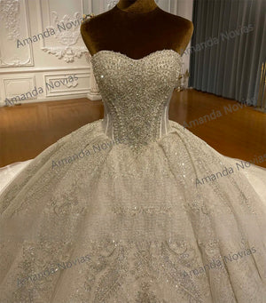 Detachable Straps Strapless Ball Gown Sleeveless Luxury Wedding Dress