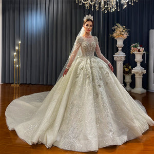 Customized Luxury Beading Wedding Bridal Dresses With Removable Neckline