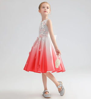 Elegant 3D Flowers Short Junior  Bow Party Dress Princess Gown Flower Girl Dress