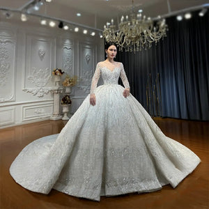 Customized Heavy Beaded Lace Ball Gown Wedding Dress with Elegant Detailing