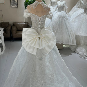 Classic Short Sleeve Organza Mermaid Wedding Dress with Sweep Train