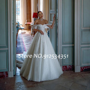 Vestidos De Noiva Off the Shoulder Tulle A-Line Wedding Dresses Beading Appliques Luxury Robe Mariage Backless Bridal Gowns