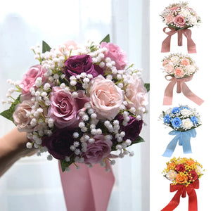 White Silk Bridal Bridesmaid Wedding Bouquet Handmade Artificial Flowers