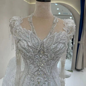 Glitter White Luxury Wedding Dress Lace Sequin Royal Train Princess Bridal Gown