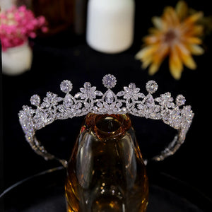 Diadem White Crystal Zircon Bridal Tiara 2024 CZ Headpiece