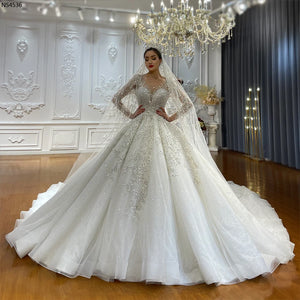 Elegant A-Line Long Sleeve Luxury Wedding Dress for Women Bridal Gown