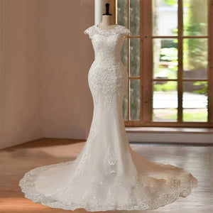 Customized Hand Beaded Mermaid Wedding Dress with Appliqué Sleeveless Bridal Gown