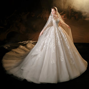 Princess Square Collar Full Sleeve Ball Gown 2024 Lace-Up Wedding Dress