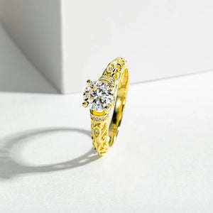 925 Sterling Silver 1 Carat Moissanite Ring Woman Yellow Color Wedding Bands Engagement Gift
