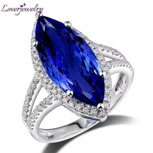 Women's Marquise Tanzanite Diamond Ring 18Kt White Gold 8x18mm