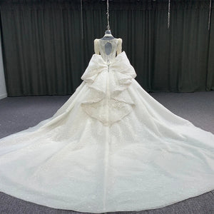 Superfine Romantic Wedding Dress Square Collar Full Sleeves Lace-Up Bow