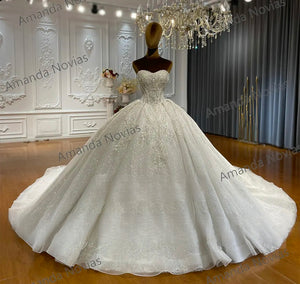 Detachable Straps Strapless Ball Gown Sleeveless Luxury Wedding Dress