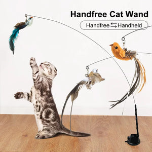 Hands-Free Cat Wand Toy with Bell - Feather, Suction Cup, Interactive Exercise