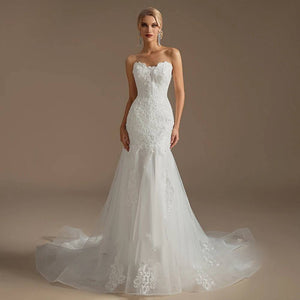 Elegant Mermaid Lace Wedding Dress with Train for Women Bridal Gown