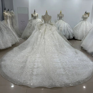 Newest Customized Ball Gown Wedding Dress with O Neckline Full Sleeves Beading Sequins