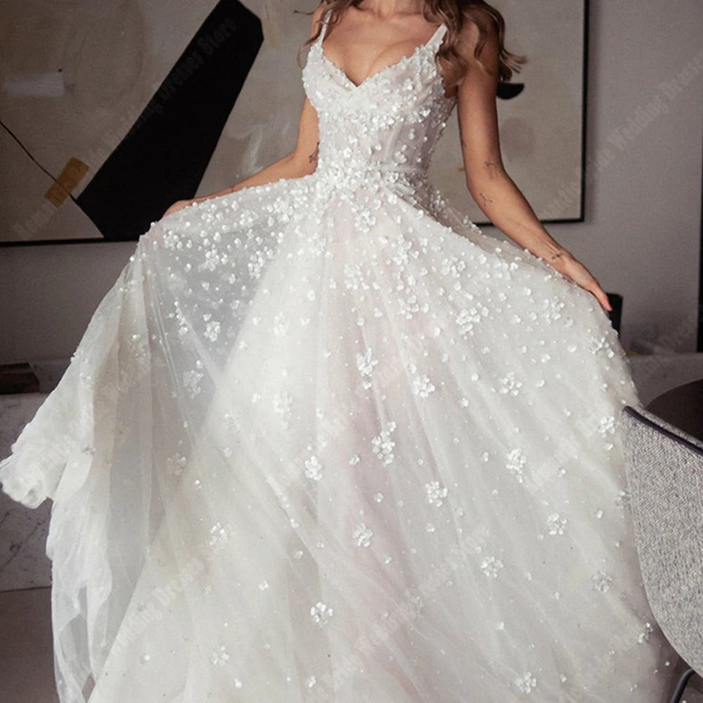 Romantic Sleeveless A-Line Tulle Wedding Dress – Popular Mopping Length Princess Style