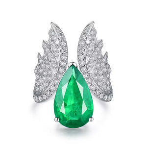 Angel Wings 18Kt White Gold Emerald & Diamond Ring for Women