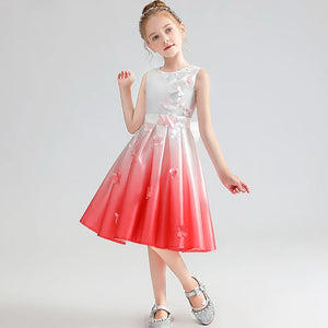 Elegant 3D Flowers Short Junior  Bow Party Dress Princess Gown Flower Girl Dress