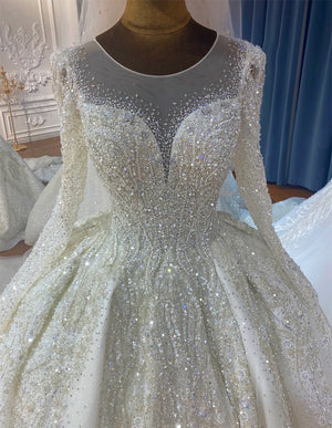 Customized Dubai Style Luxury Wedding Dress with Full Beading and Real Work Ball Gown