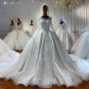 Customized Dubai Style Luxury Wedding Dress with Full Beading and Real Work Ball Gown