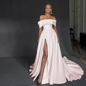 New Arrival Off the Shoulder Slit Skirt Wedding Dress Boat Neck Backless Elegant Bridal Gown