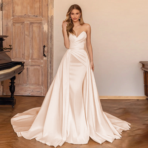 Mermaid Wedding Dress Satin Simple Sweetheart Detachable Train Charming Wedding Gown