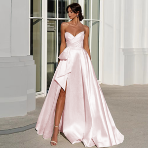 Pleated A-Line Wedding Dress with Slit Skirt Sweetheart Neck and Princess Silhouette