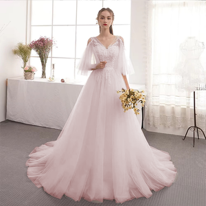 Elegant A-Line Off-Shoulder Wedding Dress with V-Neck and Lace-Up Back