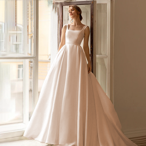 Satin Sleeveless A-Line Wedding Dress Bridal Gown Vestidos De Novia